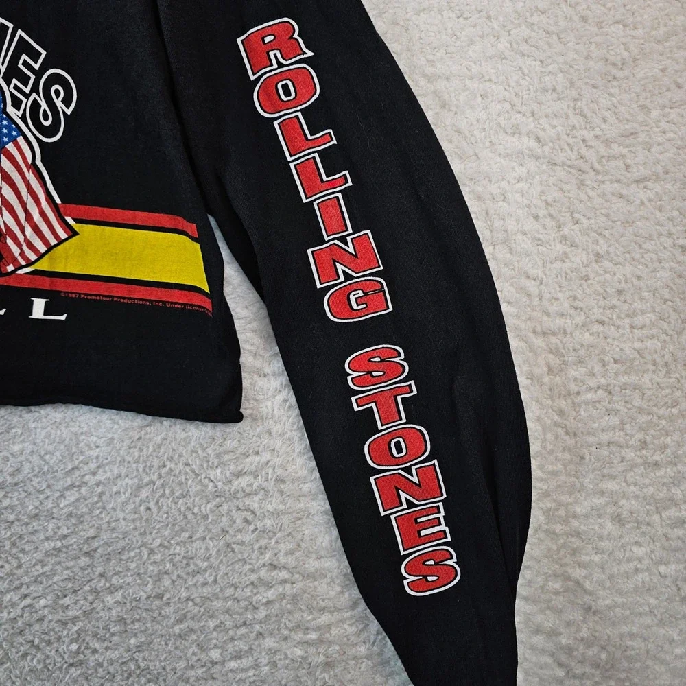 Vintage 1997 Rolling Stones Football Cropped‎ Long Sleeve Shirt Black Large 90s